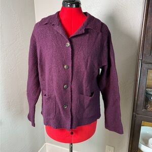 Vintage L.L.Bean Purple Y2K Wool Button Cardigan Sweater Front Pockets Size M